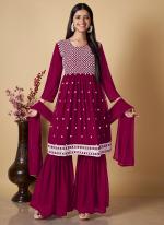 Faux Georgette Magenta Eid Wear Embroidery Work Readymade Sharara Suit